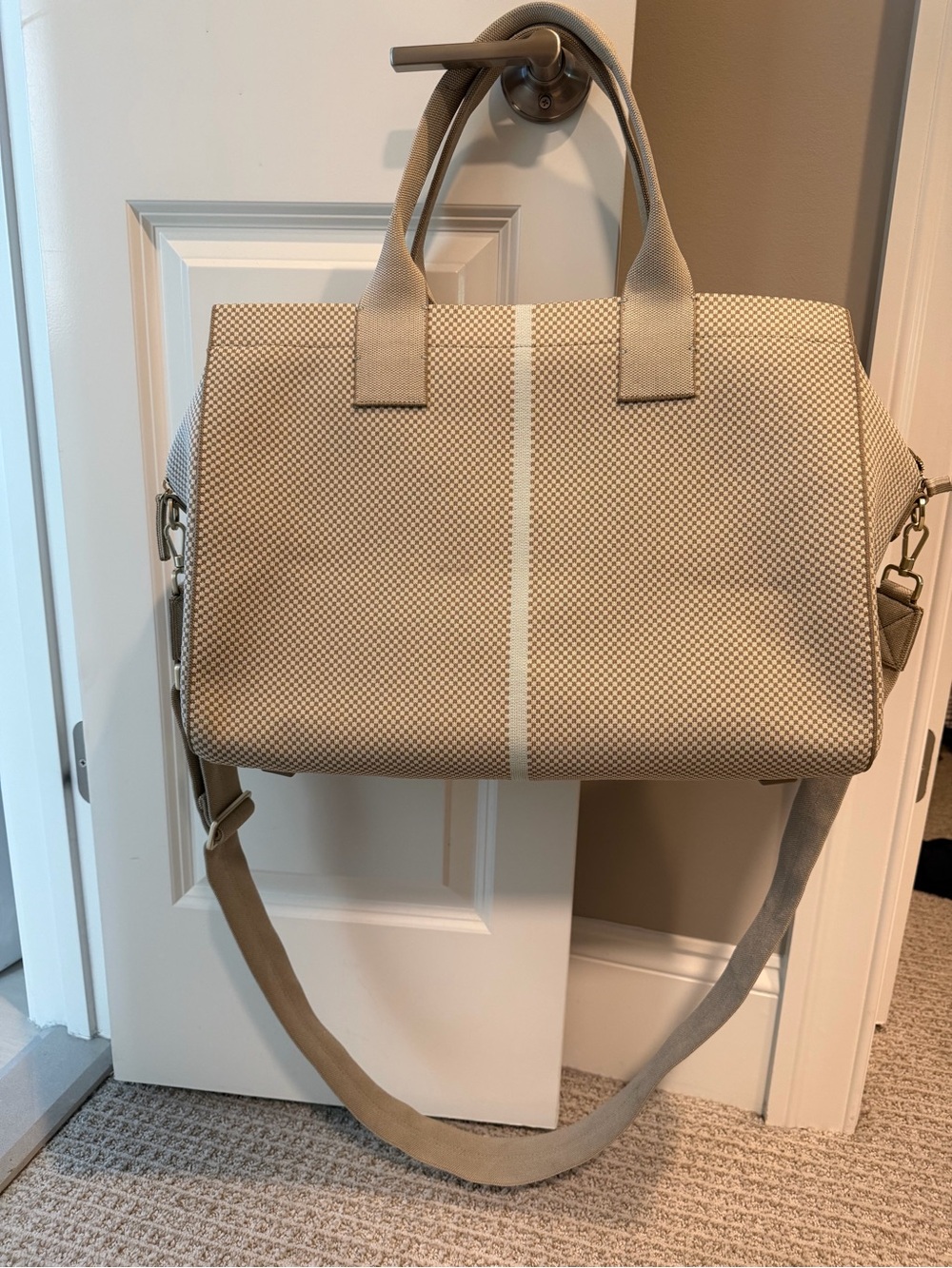 Rothy's Beige and Light Blue Tote with Center Stripe